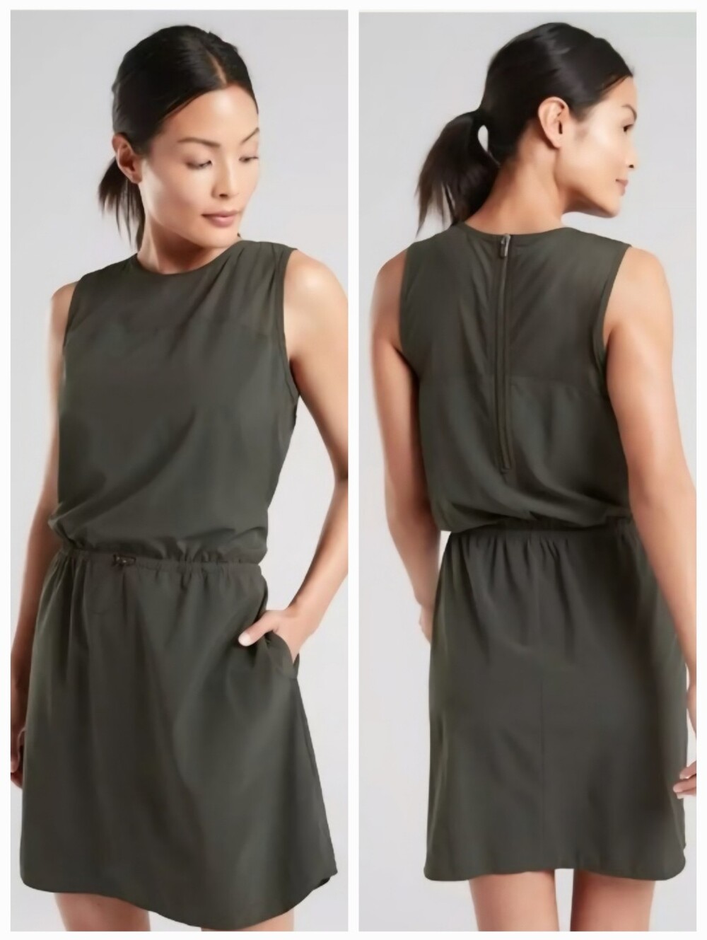 NWT Athleta Womens Sol Dress Black Olive Mini Size 16 UPF 50+ Travel Work Active